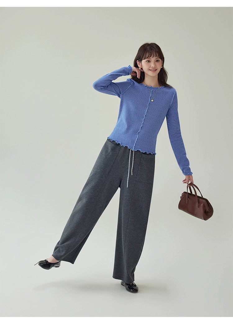 韓系灰色高腰休閒衛褲女秋季新款寬腿百搭彎刀褲