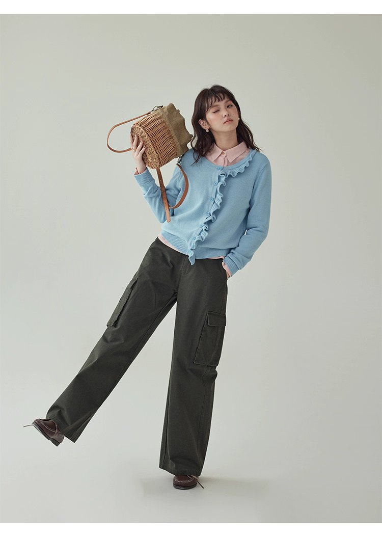 設計感木耳邊連結針織衫女秋季新款純棉長袖上衣,設計感木耳邊連結針織衫女秋季新款純棉長袖上衣,HBEW1096,設計感木耳邊連結針織衫女秋季新款純棉長袖上衣,圓領排扣,全棉面料