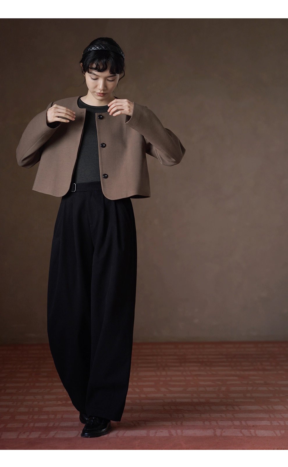 低調霧面紗卡品質長褲可調式褲袢高腰寬鬆顯瘦直筒褲女