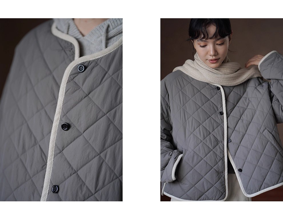 撞色燈芯絨包邊顯瘦菱格絎線寬鬆輪廓顯瘦保暖棉質外套