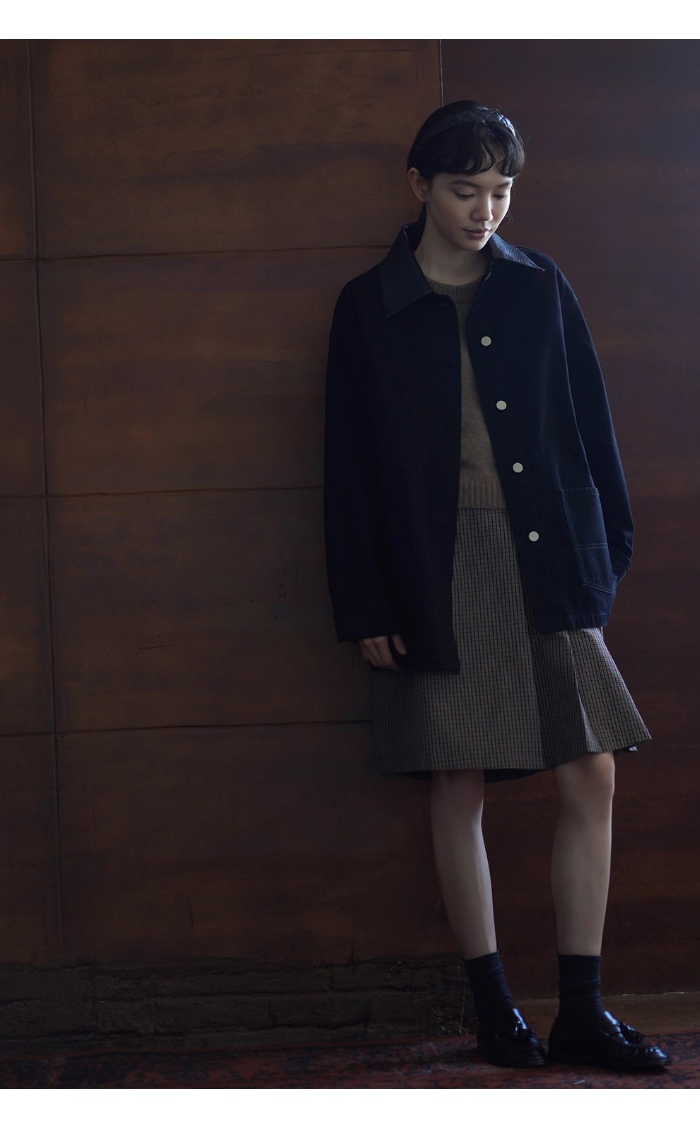 小眾拼接皮領100棉挺括水洗牛仔服一手長顯瘦寬鬆外套女