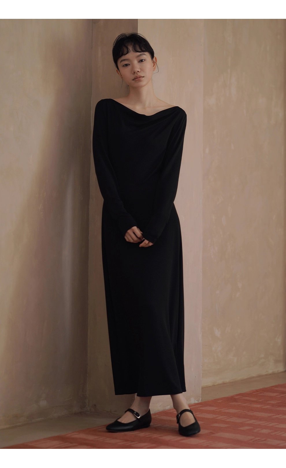 進階優雅巨顯瘦氣質蕩領彈性合身洋裝通勤長裙女