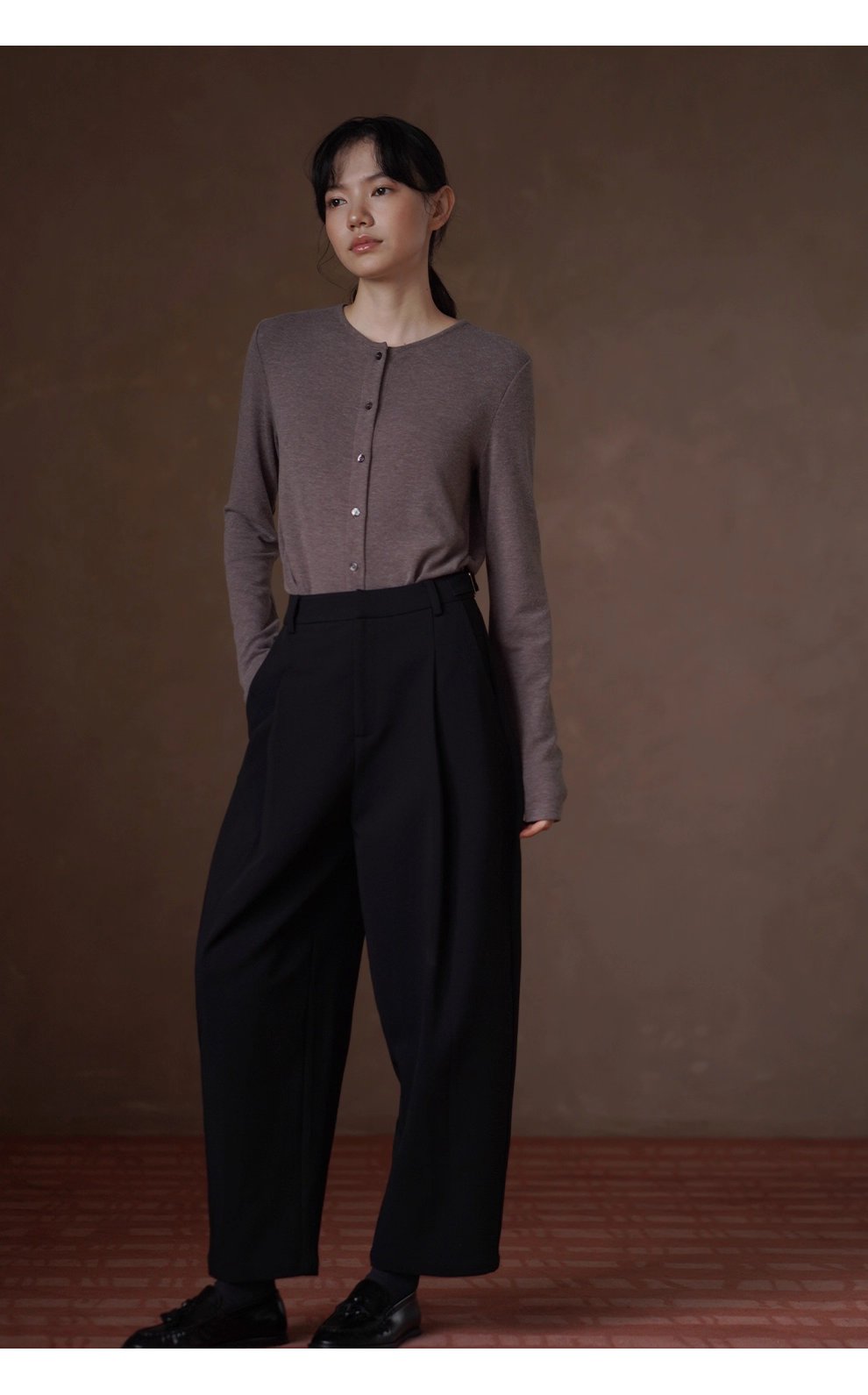 全能內搭合身彈性圓領開門襟顯瘦修身通勤長袖親膚上衣