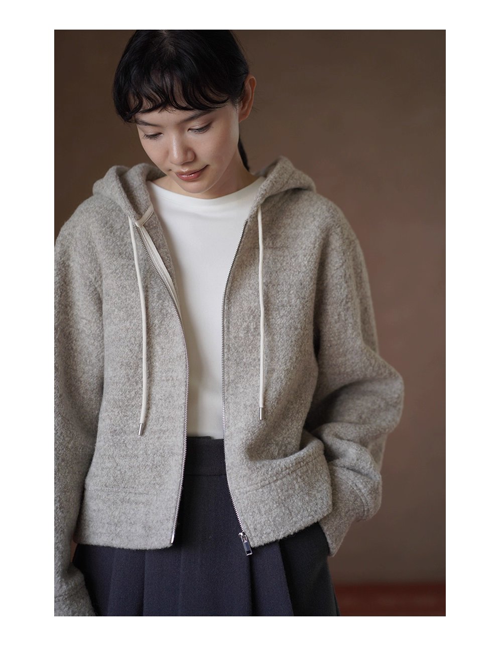 顆粒肌理絨感100綿羊毛輪廓休閒顯瘦連帽衛衣保暖外套女