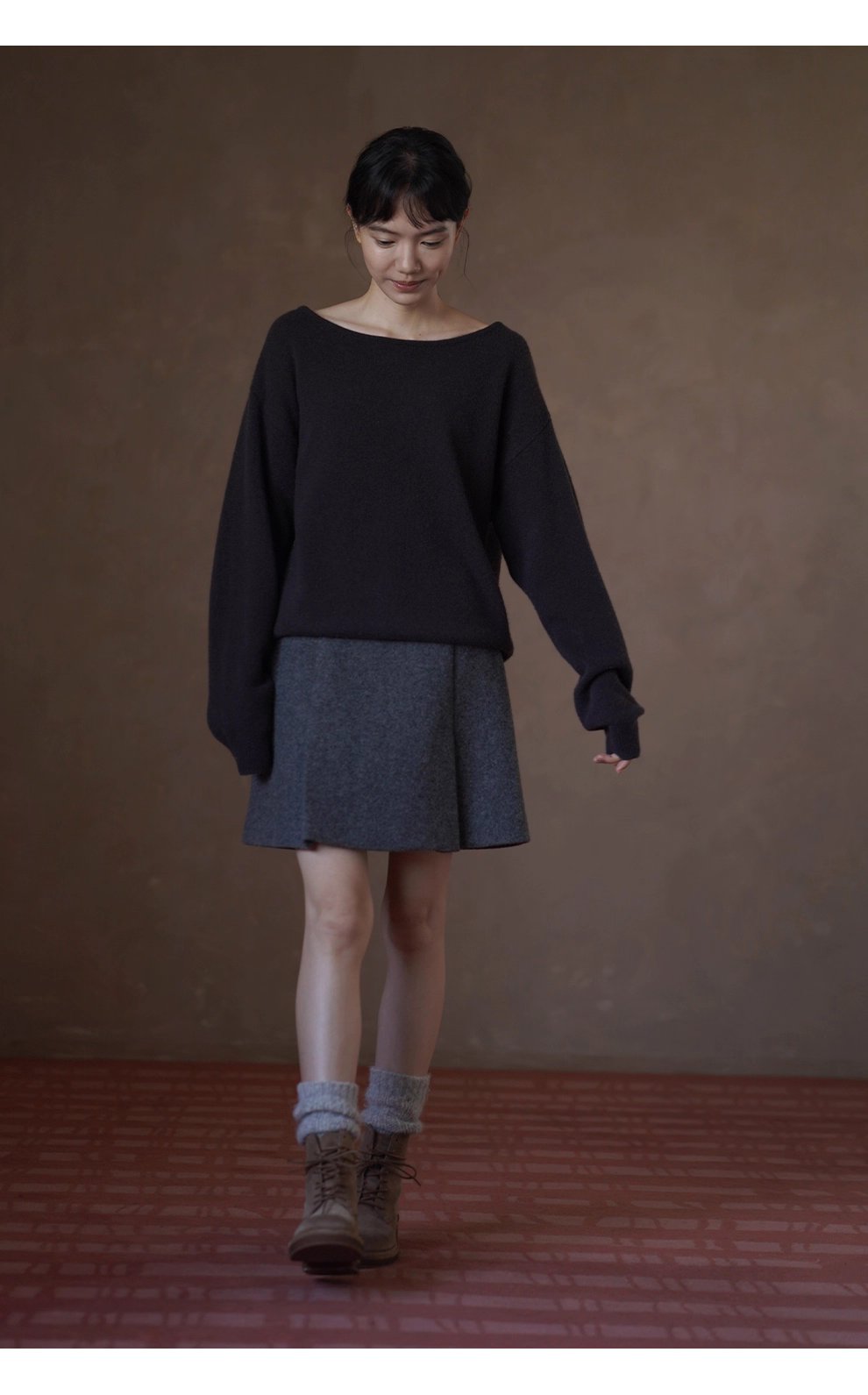 溫柔實用100羊毛窄邊收針一字領寬鬆慵懶顯瘦通勤毛衣女