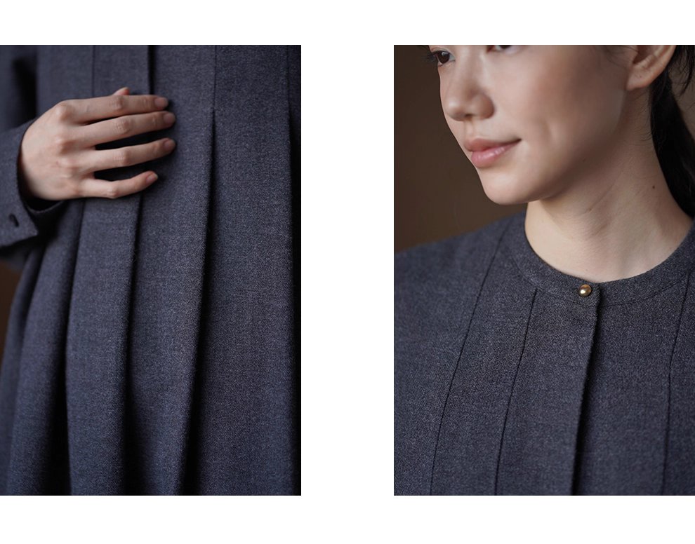 學院千金A字裙擺圓領半開門襟分割顯瘦短款加厚洋裝女