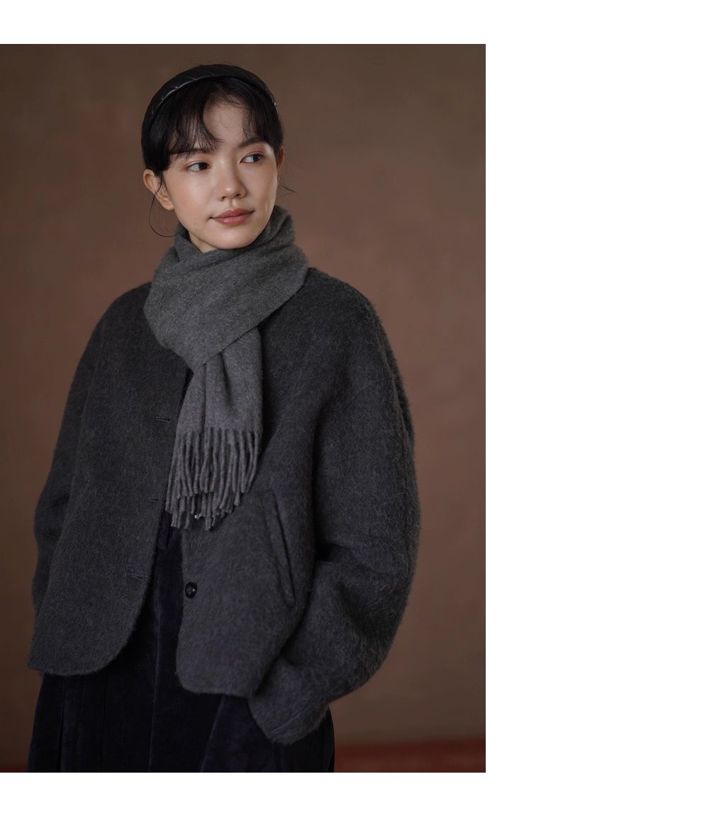 850g羊駝綿羊毛重磅雙面呢絨感寬鬆通勤顯瘦保暖外套女