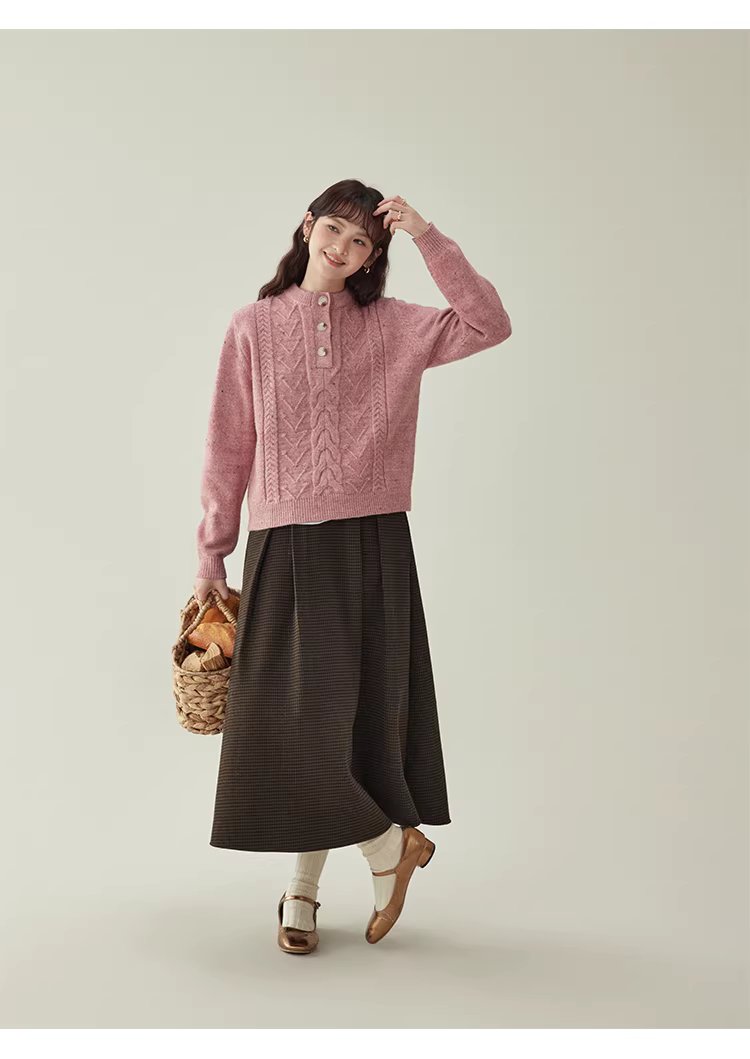 半開領麻花羊毛毛衣女冬季新款甜美彩點長袖上衣,半開領麻花羊毛毛衣女冬季新款甜美彩點長袖上衣,HBEW5106,半開領麻花羊毛毛衣女冬季新款甜美彩點長袖上衣,半開排扣,麻花針織