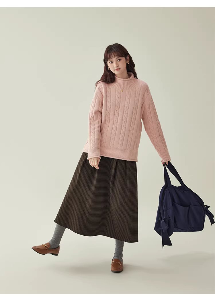 復古壓褶格紋高腰半身裙女25冬季新款a字中長裙,復古壓褶格紋高腰半身裙女25冬季新款a字中長裙,HBEW2031,復古壓褶格紋高腰半身裙女25冬季新款a字中長裙,復古格紋,高腰壓摺