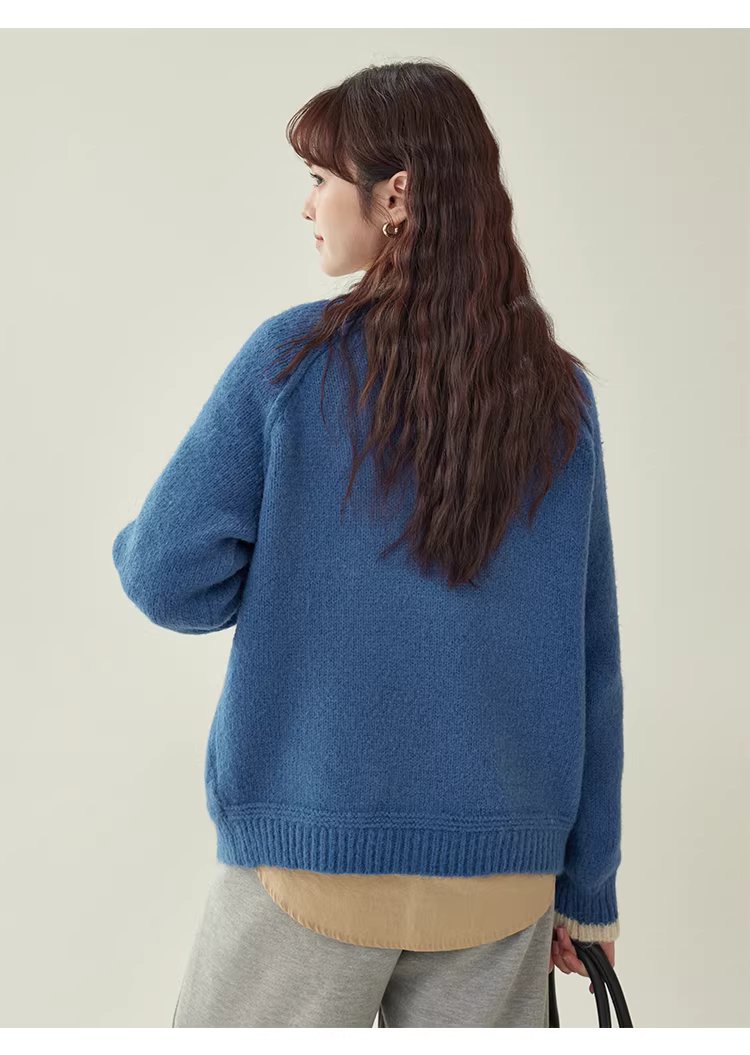 克萊因藍圓領羊毛長袖小熊毛衣女冬新款寬鬆減齡上衣,克萊因藍圓領羊毛長袖小熊毛衣女冬新款寬鬆減齡上衣,HBEW1148,克萊因藍圓領羊毛長袖小熊毛衣女冬新款寬鬆減齡上衣,童趣針織,羊毛混紡