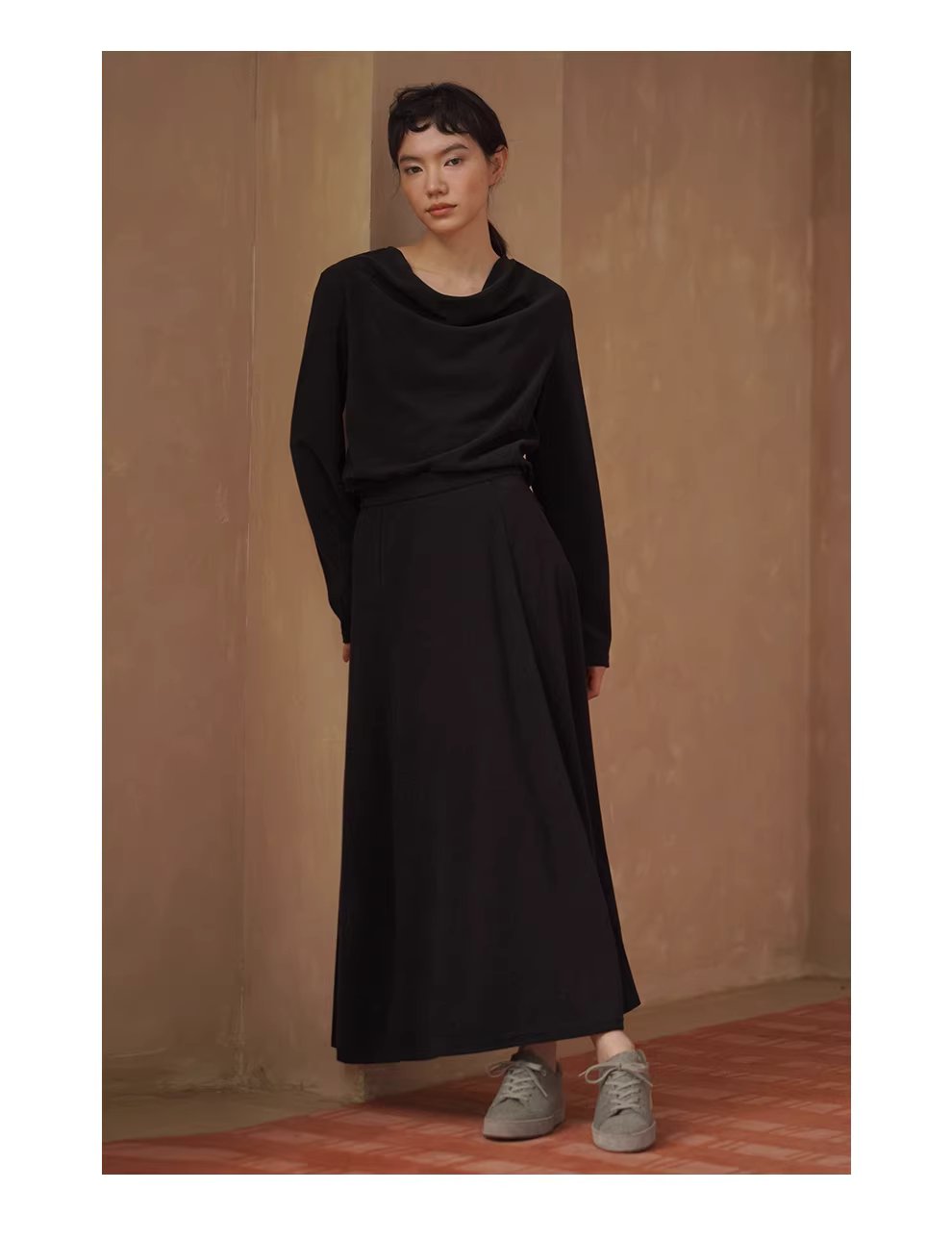 素描畫室鬆弛感蕩領長袖套裝軟糯顯瘦大裙擺通勤半裙女,素描畫室鬆弛感蕩領長袖套裝軟糯顯瘦大裙擺通勤半裙女,HBEW7062,素描畫室鬆弛感蕩領長袖套裝軟糯顯瘦大裙擺通勤半裙女,兩件式套裝,蕩領設計