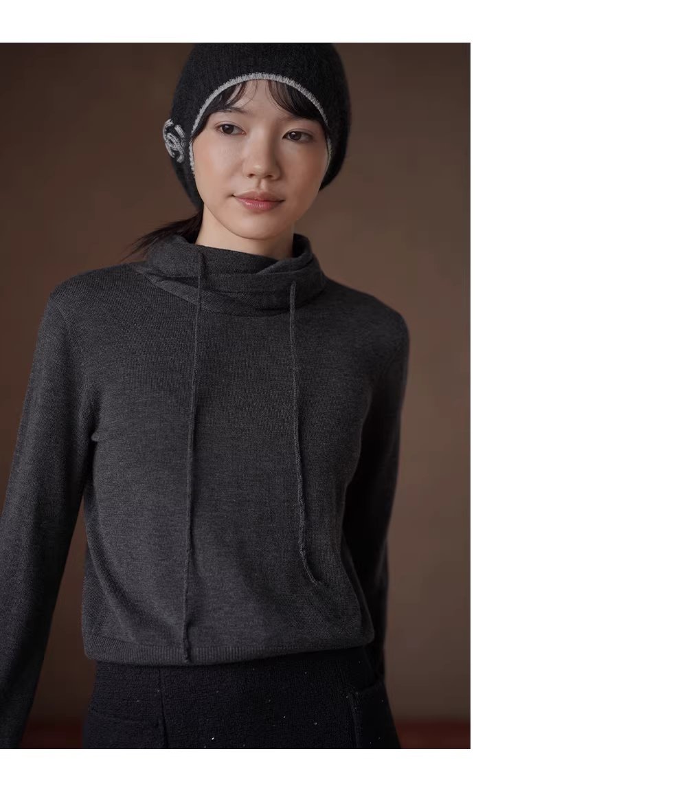 法式超細綿羊毛混紡疊量鬆弛堆堆領針織內搭合身上衣女,法式超細綿羊毛混紡疊量鬆弛堆堆領針織內搭合身上衣女,HBEW1167,法式超細綿羊毛混紡疊量鬆弛堆堆領針織內搭合身上衣女,連帽抽繩,羊毛混紡