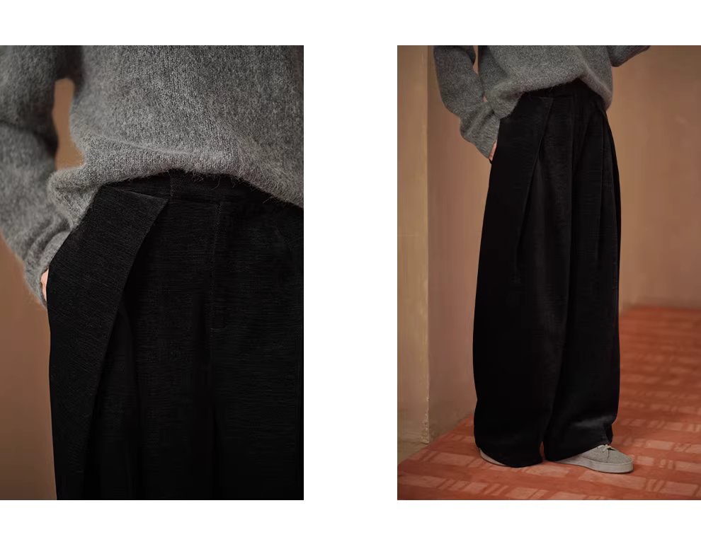 低調暗夜光澤品質絲絨長褲寬鬆顯瘦遮肉高腰通勤闊腿褲,低調暗夜光澤品質絲絨長褲寬鬆顯瘦遮肉高腰通勤闊腿褲,HBEW3053,低調暗夜光澤品質絲絨長褲寬鬆顯瘦遮肉高腰通勤闊腿褲,闊腿寬褲,不挑腿型