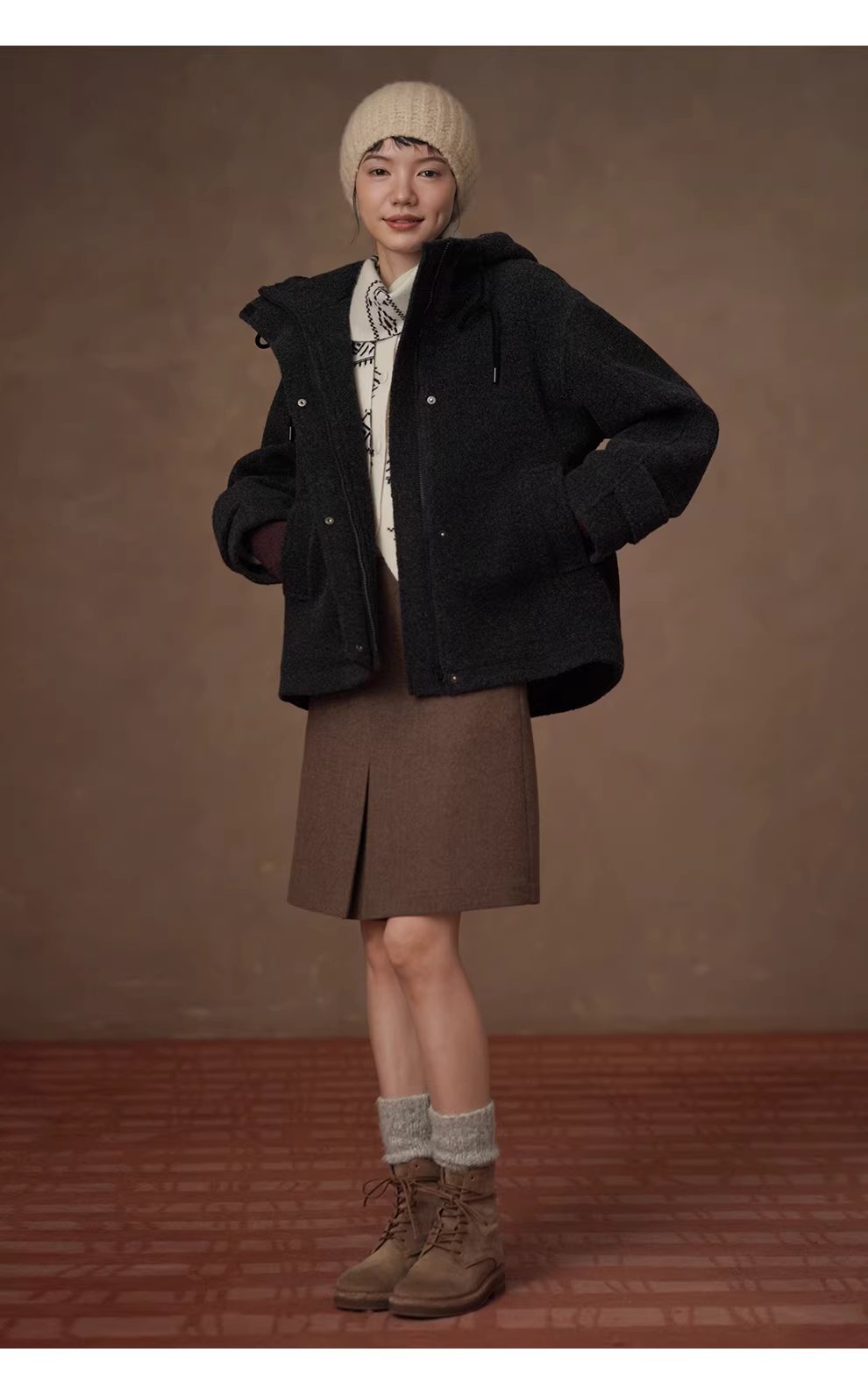 北歐風加厚保暖綿羊毛混紡呢料立體挺括連帽休閒外套女,北歐風加厚保暖綿羊毛混紡呢料立體挺括連帽休閒外套女,HBEW5122,北歐風加厚保暖綿羊毛混紡呢料立體挺括連帽休閒外套女,連帽立領,羊毛混紡