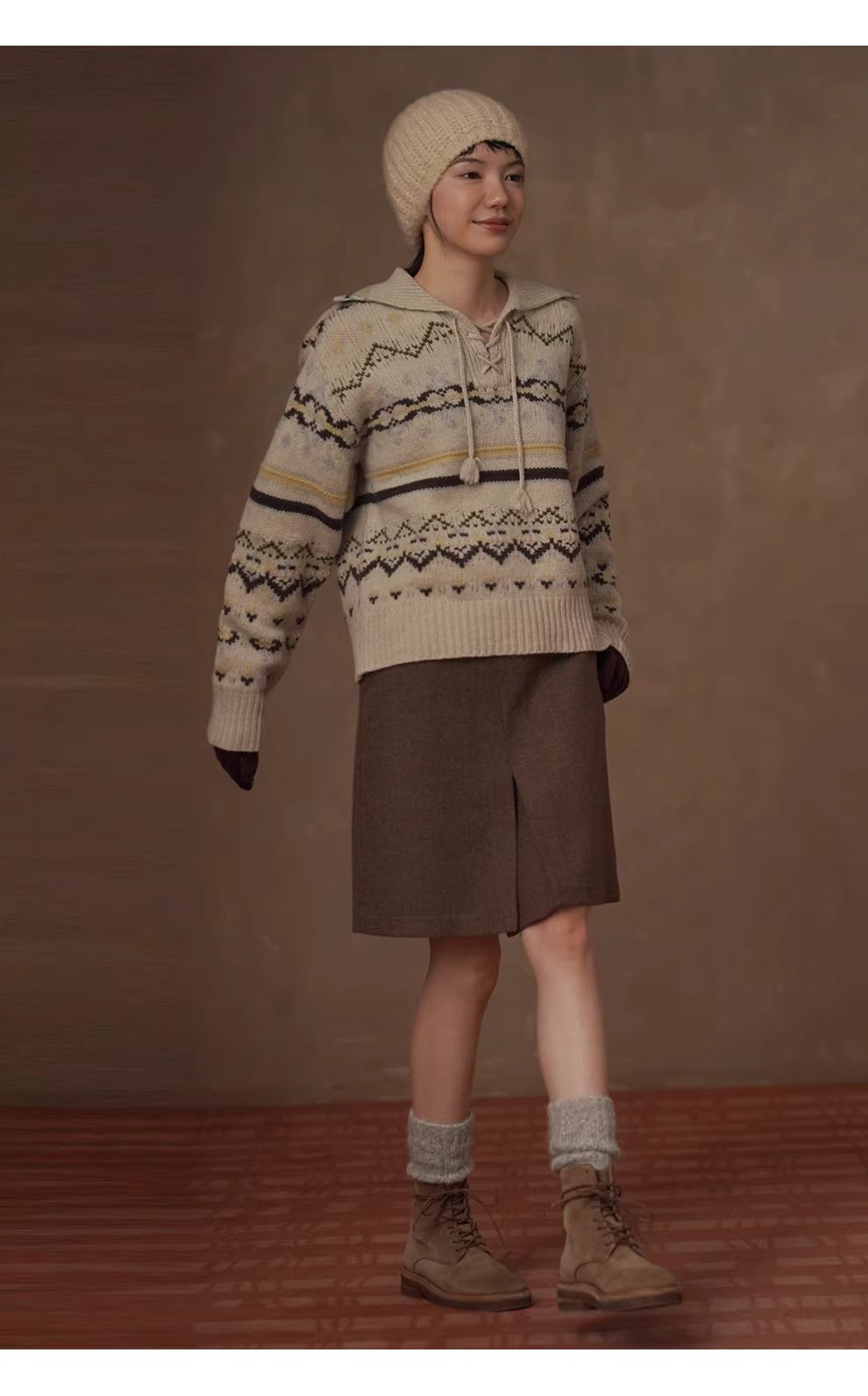 復古麋鹿100羊毛寬鬆H版落肩袖大翻領流蘇綁帶門衫毛衣,復古麋鹿100羊毛寬鬆H版落肩袖大翻領流蘇綁帶門衫毛衣,HBEW1182,復古麋鹿100羊毛寬鬆H版落肩袖大翻領流蘇綁帶門衫毛衣,大翻領設計,羊毛100%