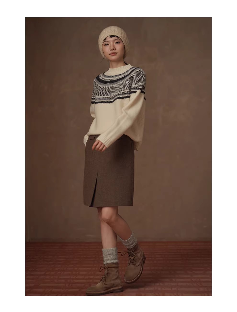 復古少女感綿羊毛混紡挺括呢料靈動褶襉高腰顯瘦半身裙,復古少女感綿羊毛混紡挺括呢料靈動褶襉高腰顯瘦半身裙,HBEW2042,復古少女感綿羊毛混紡挺括呢料靈動褶襉高腰顯瘦半身裙,口袋造型,羊毛混紡