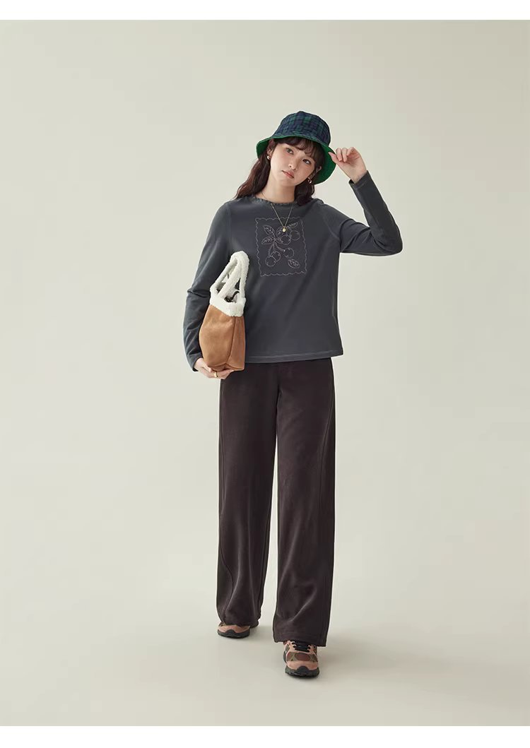 設計感磨毛繡花厚T恤女冬新款花邊圓領長袖上衣,設計感磨毛繡花厚T恤女冬新款花邊圓領長袖上衣,HBEW1184,設計感磨毛繡花厚T恤女冬新款花邊圓領長袖上衣,刺繡細節,磨毛面料