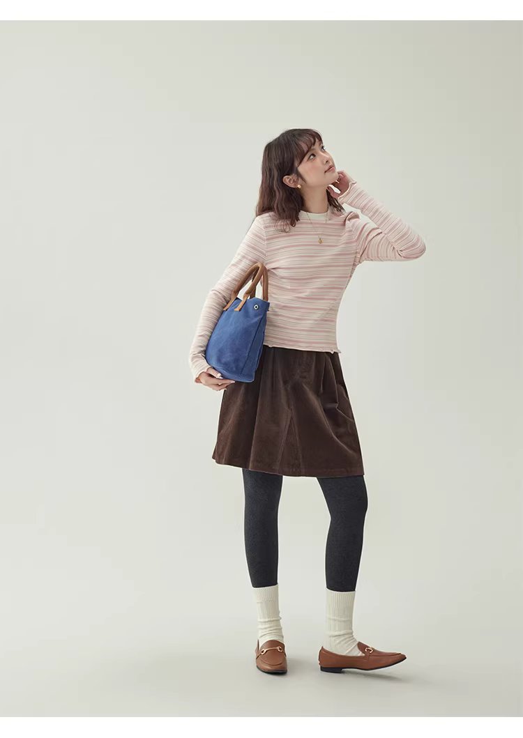 粉紅條紋花邊喇叭袖T恤女冬季新款修身內搭上衣,粉紅條紋花邊喇叭袖T恤女冬季新款修身內搭上衣,HBEW1195,粉紅條紋花邊喇叭袖T恤女冬季新款修身內搭上衣,橫紋設計,修身版型