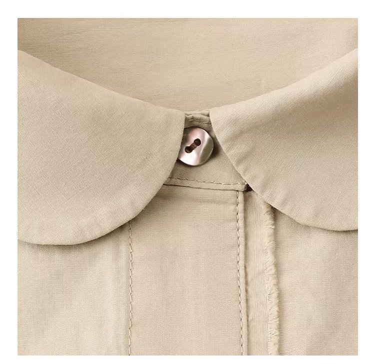 設計感拼接小毛邊襯衫女春季新娃娃領紐扣上衣,設計感拼接小毛邊襯衫女春季新娃娃領紐扣上衣,HBFS1001,設計感拼接小毛邊襯衫女春季新娃娃領紐扣上衣,翻領排扣,棉麻材質