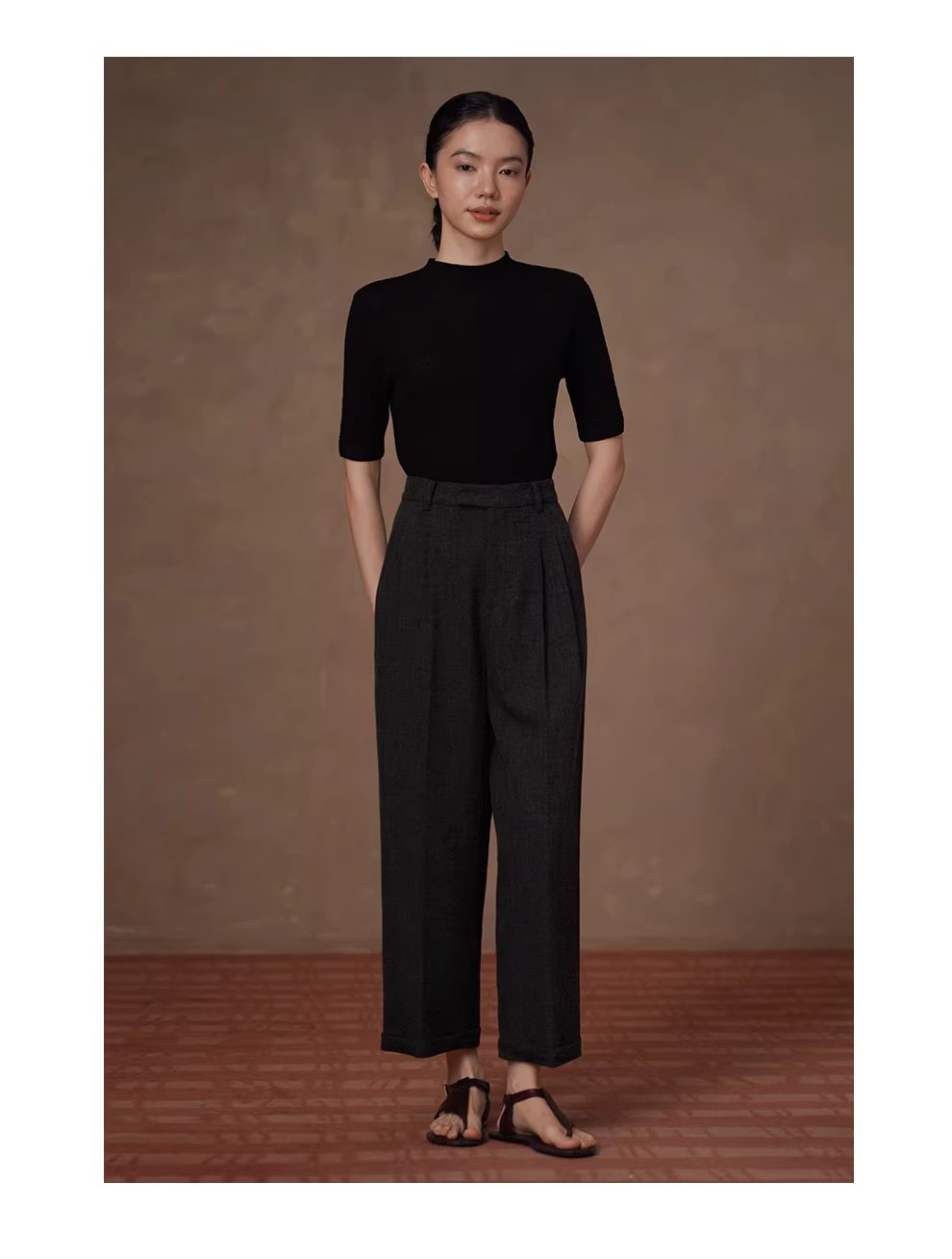 靜奢通勤訂製花灰肌理顯瘦高腰利落直筒折邊西裝長褲女,靜奢通勤訂製花灰肌理顯瘦高腰利落直筒折邊西裝長褲女,HBFS3001,靜奢通勤訂製花灰肌理顯瘦高腰利落直筒折邊西裝長褲女,壓褶收腰,花灰面料