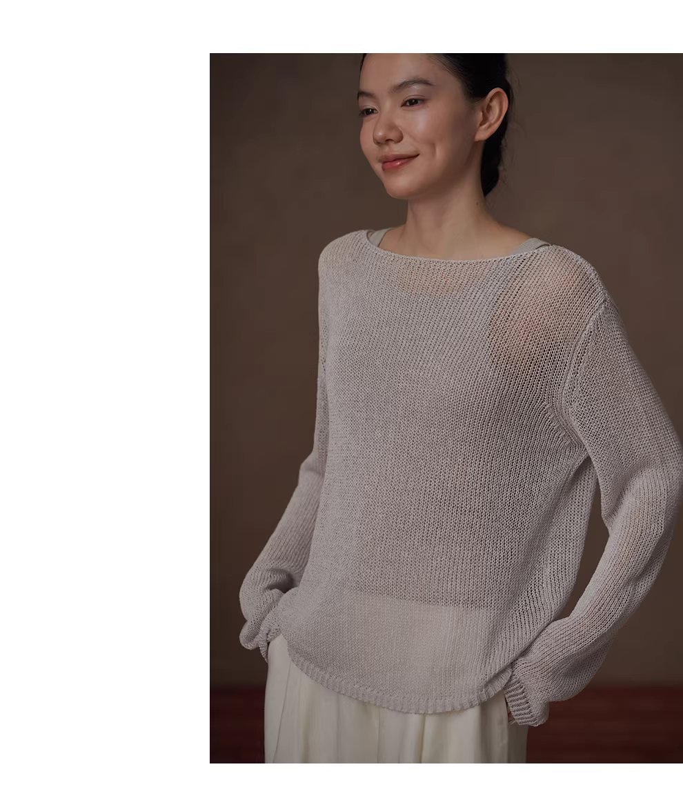 朦朧水霧進口及紙紗透氣針織紙片人寬鬆顯瘦一字領罩衫,朦朧水霧進口及紙紗透氣針織紙片人寬鬆顯瘦一字領罩衫,HBFS1014,朦朧水霧進口及紙紗透氣針織紙片人寬鬆顯瘦一字領罩衫,舒適透氣,寬鬆顯瘦