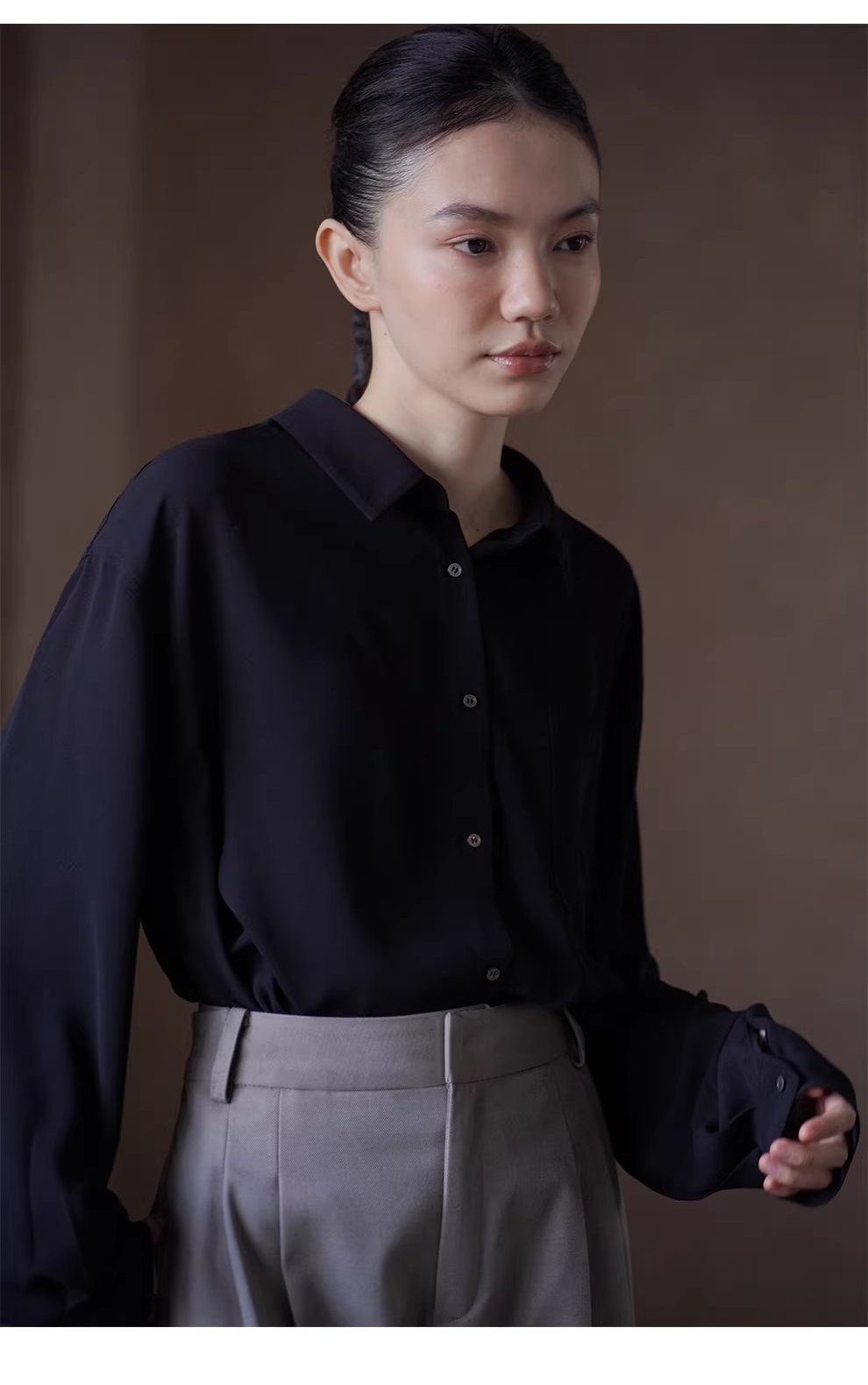 輕盈絲滑雙面雪紡顯瘦垂感落肩基本款簡約翻領通勤襯衫,輕盈絲滑雙面雪紡顯瘦垂感落肩基本款簡約翻領通勤襯衫,HBFS1017,輕盈絲滑雙面雪紡顯瘦垂感落肩基本款簡約翻領通勤襯衫,絲滑垂墜,簡約帥氣