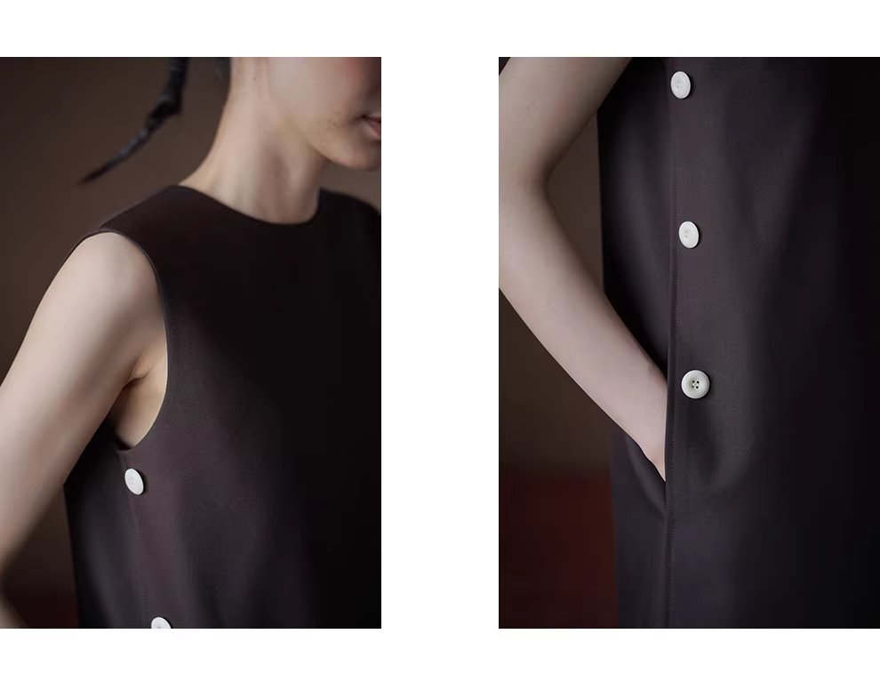 濃鬱撞色側縫琴扣設計短版疊穿圓領小個子背心洋裝,濃鬱撞色側縫琴扣設計短版疊穿圓領小個子背心洋裝,HBFS7010,濃鬱撞色側縫琴扣設計短版疊穿圓領小個子背心洋裝,舒適抗皺,適各身形