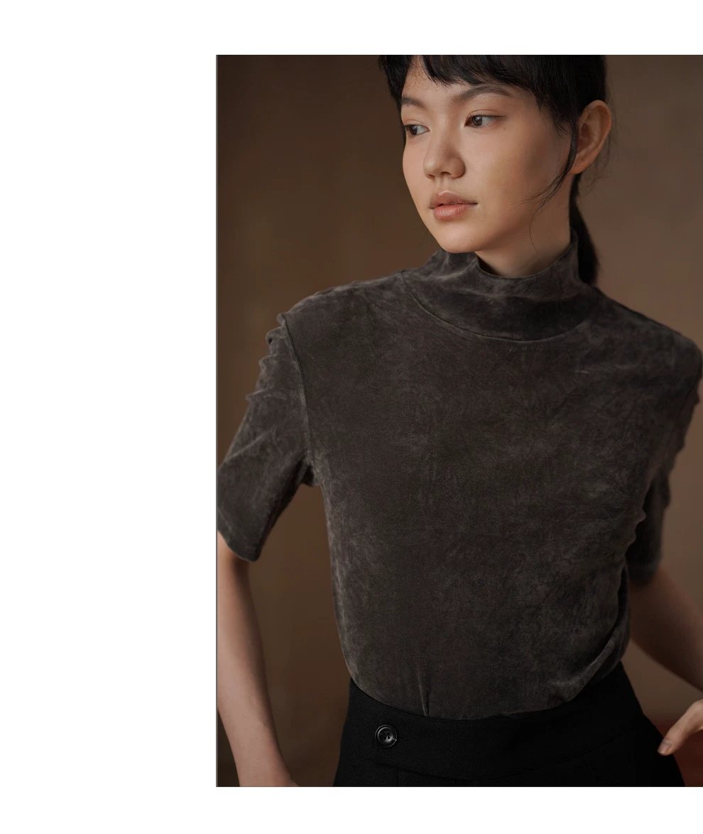 柔光完美優雅上衣低調絲絨T恤中袖高領合身通勤顯瘦內搭,柔光完美優雅上衣低調絲絨T恤中袖高領合身通勤顯瘦內搭,HBFS1026,柔光完美優雅上衣低調絲絨T恤中袖高領合身通勤顯瘦內搭,細膩柔光,高領修飾