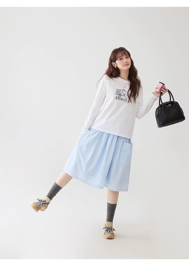 漫畫感線條圖案繡花T恤女春季新款純棉圓領上衣,漫畫感線條圖案繡花T恤女春季新款純棉圓領上衣,HBFS1030,漫畫感線條圖案繡花T恤女春季新款純棉圓領上衣,童趣印花,全棉面料