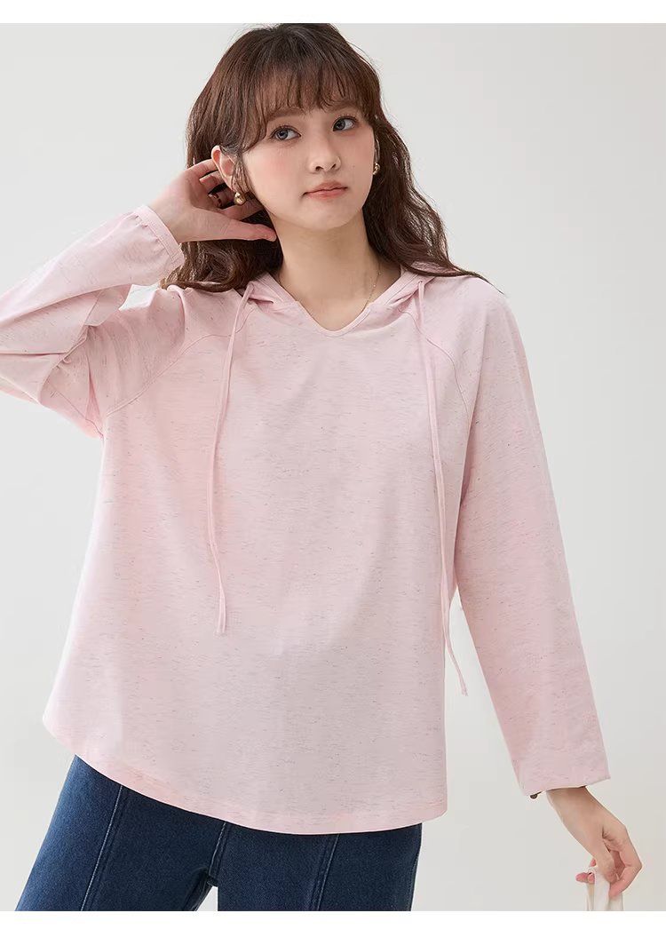 彩織小v領連帽插肩袖T恤女春季新款減齡寬鬆上衣,彩織小v領連帽插肩袖T恤女春季新款減齡寬鬆上衣,HBFS1035,彩織小v領連帽插肩袖T恤女春季新款減齡寬鬆上衣,V領連帽,寬鬆舒適