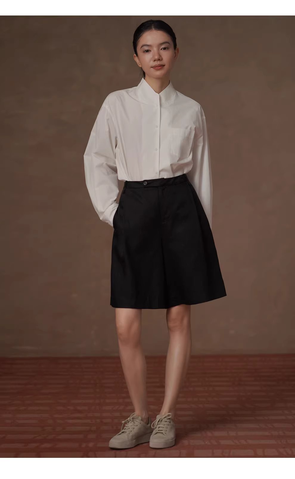 式復古回潮立領寬鬆H型顯瘦挺括好版型長袖疊穿襯衫女,式復古回潮立領寬鬆H型顯瘦挺括好版型長袖疊穿襯衫女,HBFS1037,式復古回潮立領寬鬆H型顯瘦挺括好版型長袖疊穿襯衫女,親膚透氣,版型修飾