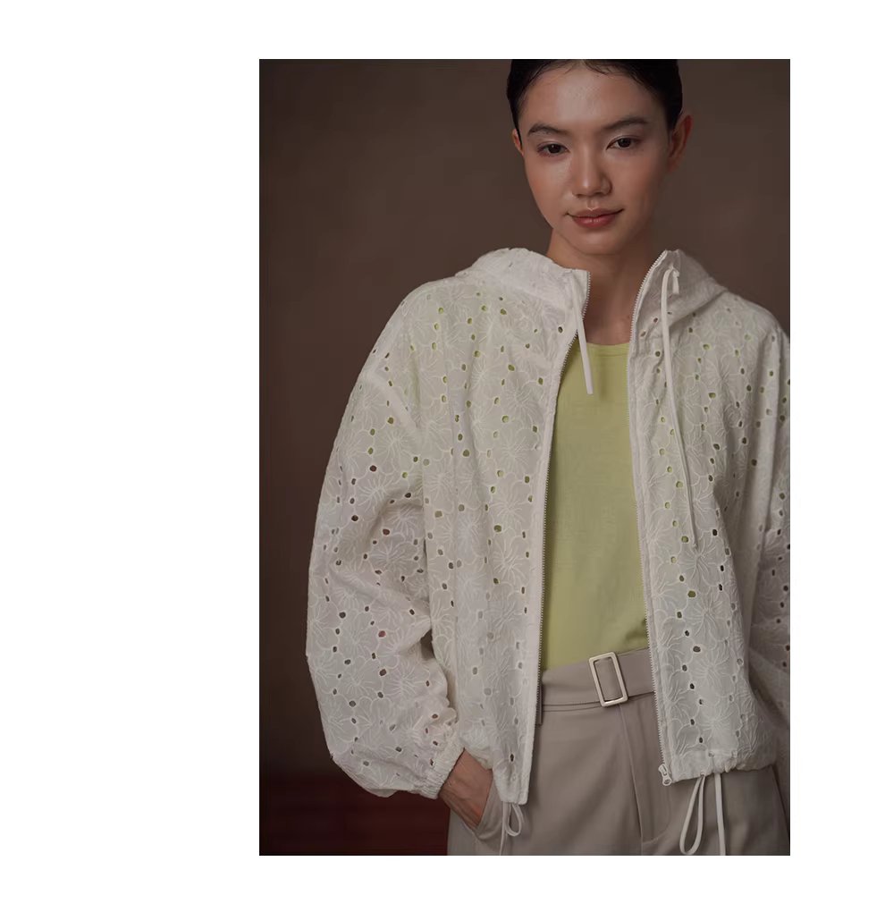 訂製立體鏤空繡100棉透氣寬鬆顯瘦長袖連帽休閒外套女,訂製立體鏤空繡100棉透氣寬鬆顯瘦長袖連帽休閒外套女,HBFS5009,訂製立體鏤空繡100棉透氣寬鬆顯瘦長袖連帽休閒外套女,鏤空繡花,全棉親膚