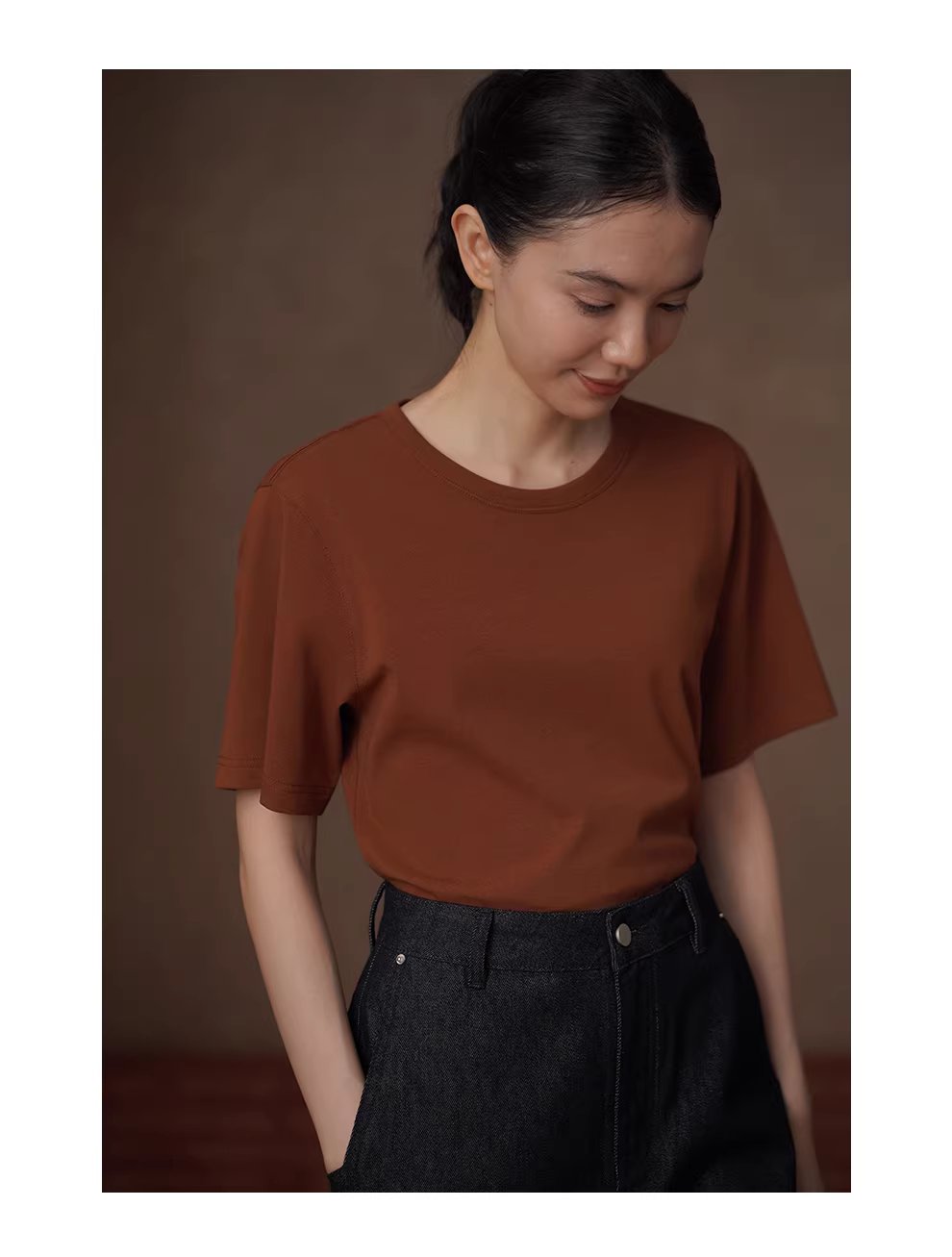 點亮沉悶顯白濾鏡簡約基本款圓領軟糯親膚彈性短袖T恤女,點亮沉悶顯白濾鏡簡約基本款圓領軟糯親膚彈性短袖T恤女,HBFS1038,點亮沉悶顯白濾鏡簡約基本款圓領軟糯親膚彈性短袖T恤女,顯白百搭,暖棕復古