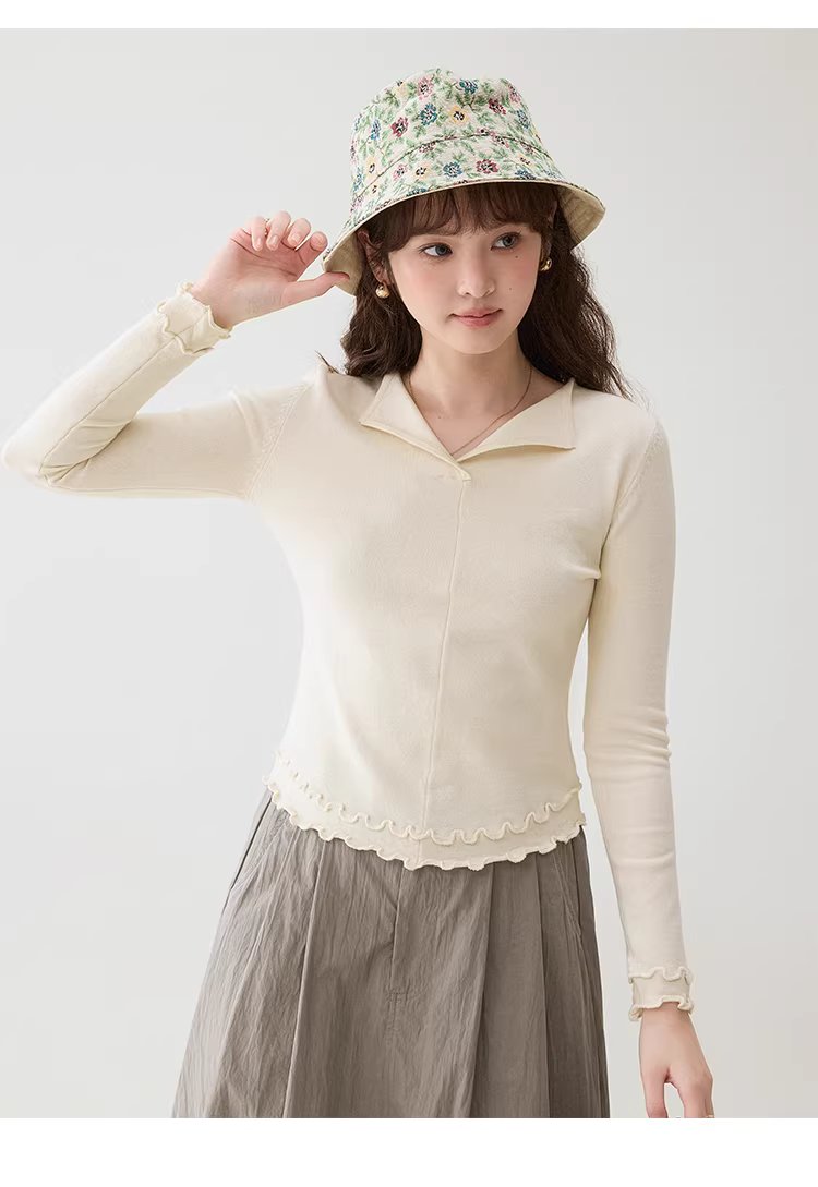 波浪邊弧擺翻v領針織衫女春季新款修身內搭上衣,波浪邊弧擺翻v領針織衫女春季新款修身內搭上衣,HBFS1048,波浪邊弧擺翻v領針織衫女春季新款修身內搭上衣,V型翻領,修身顯瘦