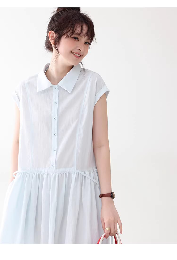 純色繫帶收腰大擺洋裝女26夏季新款polo領長裙,純色繫帶收腰大擺洋裝女26夏季新款polo領長裙,HBFS7017,純色繫帶收腰大擺洋裝女26夏季新款polo領長裙,襯衫洋裝,天絲混棉