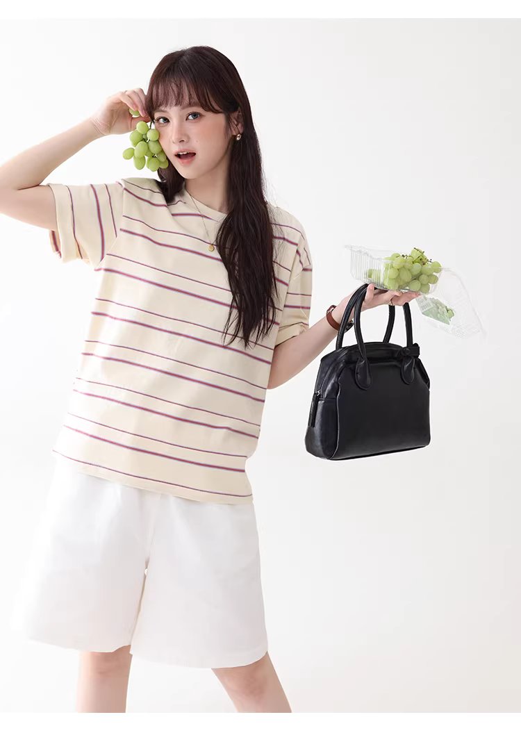 多巴胺撞色條紋落肩短袖T恤女夏季新款甜美圓領上衣,多巴胺撞色條紋落肩短袖T恤女夏季新款甜美圓領上衣,HBFS1050,多巴胺撞色條紋落肩短袖T恤女夏季新款甜美圓領上衣,撞色橫紋,舒適面料