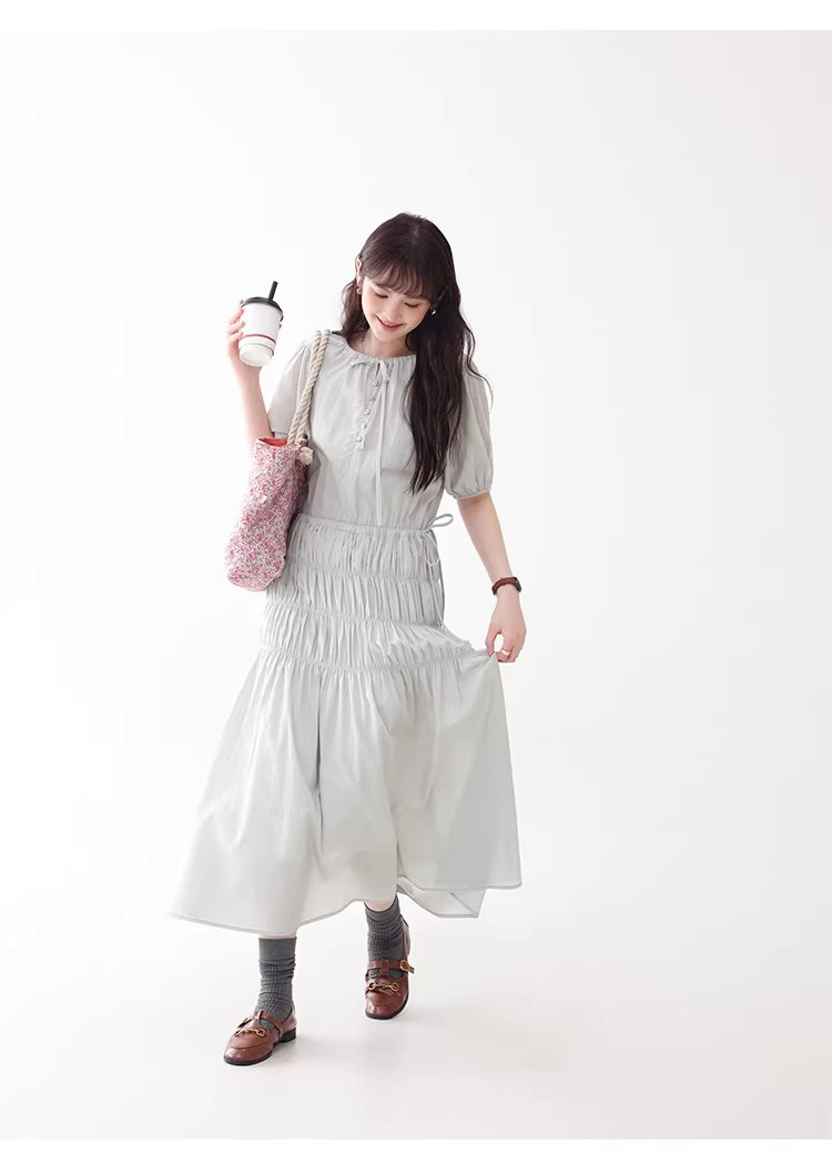 小眾褶皺收腰顯瘦洋裝女夏季新款純棉短袖長裙,小眾褶皺收腰顯瘦洋裝女夏季新款純棉短袖長裙,HBFS7019,小眾褶皺收腰顯瘦洋裝女夏季新款純棉短袖長裙,褶皺收腰,全棉面料