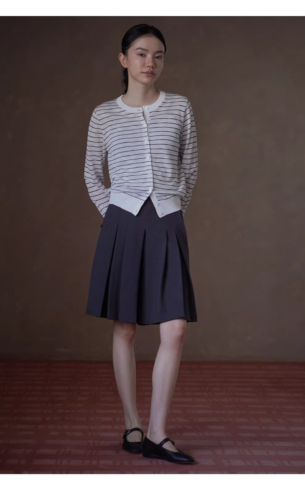 1/32竹節麻天然肌理法式條紋圓領寬鬆顯瘦針織開襟衫女,1/32竹節麻天然肌理法式條紋圓領寬鬆顯瘦針織開襟衫女,HBFS1062,1/32竹節麻天然肌理法式條紋圓領寬鬆顯瘦針織開襟衫女,圓領排扣,清爽舒適