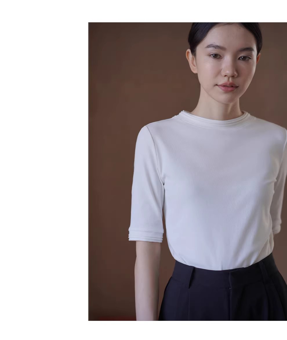 精緻加持舒適線上塔克線圓領合身彈性中袖通勤顯瘦T恤女,精緻加持舒適線上塔克線圓領合身彈性中袖通勤顯瘦T恤女,HBFS1063,精緻加持舒適線上塔克線圓領合身彈性中袖通勤顯瘦T恤女,內搭單穿,親膚透氣