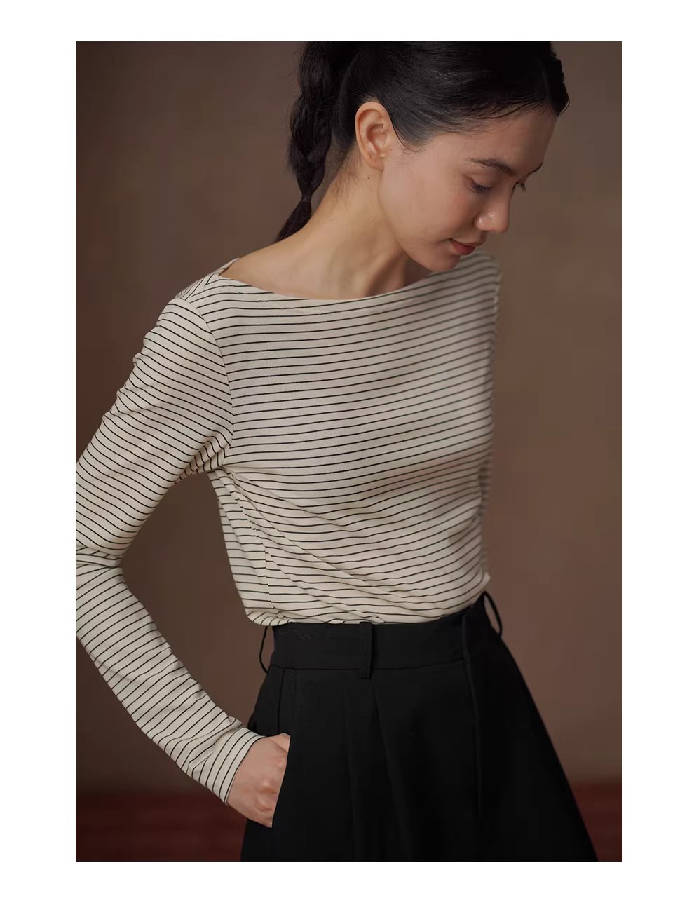 法式經典細條紋上衣氣質一字領正肩顯瘦長袖休閒百搭T恤,上衣,法式經典細條紋上衣氣質一字領正肩顯瘦長袖休閒百搭T恤,HBFS1065,法式經典細條紋上衣氣質一字領正肩顯瘦長袖休閒百搭T恤,彈性透氣