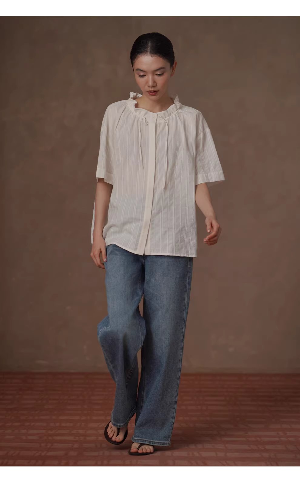 法式花邊立領亞麻棉混紡立體繡花豎條紋寬鬆短袖襯衫女,法式花邊立領亞麻棉混紡立體繡花豎條紋寬鬆短袖襯衫女,HBFS1066,法式花邊立領亞麻棉混紡立體繡花豎條紋寬鬆短袖襯衫女,立體花紋,法式剪裁