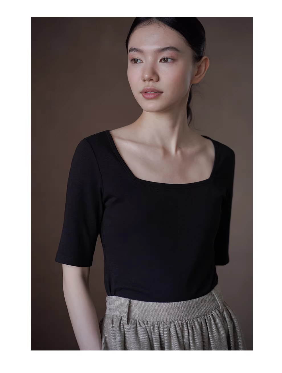 天鵝湖優雅氣質上衣方領中袖通勤顯瘦不挑人彈性修身T恤,天鵝湖優雅氣質上衣方領中袖通勤顯瘦不挑人彈性修身T恤,HBFS1070,天鵝湖優雅氣質上衣方領中袖通勤顯瘦不挑人彈性修身T恤,方領設計,修身顯瘦