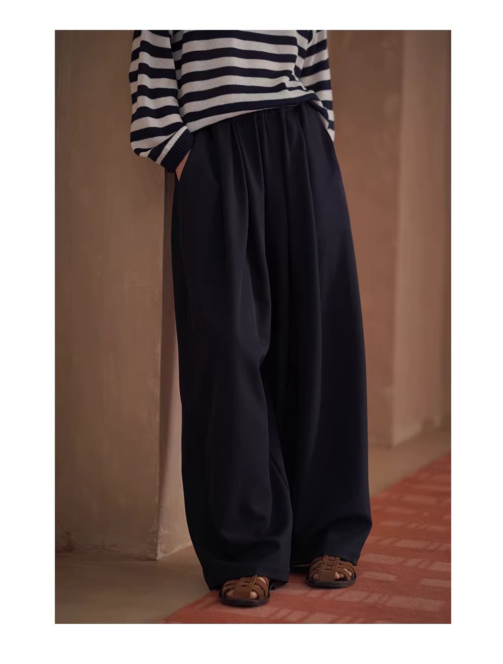 流動線條垂墜顯瘦鬆緊高腰不挑人寬鬆直筒闊腿通勤長褲,流動線條垂墜顯瘦鬆緊高腰不挑人寬鬆直筒闊腿通勤長褲,HBFS3018,流動線條垂墜顯瘦鬆緊高腰不挑人寬鬆直筒闊腿通勤長褲,簡約慵懶,細膩褶皺