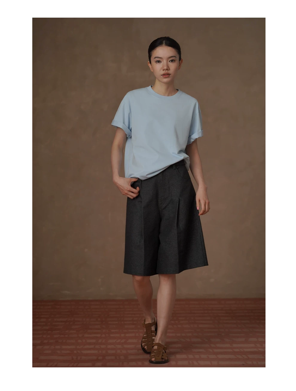 復古深海牛仔柔軟水洗可調式腰帶顯瘦寬鬆挺括五分短褲,復古深海牛仔柔軟水洗可調式腰帶顯瘦寬鬆挺括五分短褲,HBFS3026,復古深海牛仔柔軟水洗可調式腰帶顯瘦寬鬆挺括五分短褲,挺版親膚,高腰復古