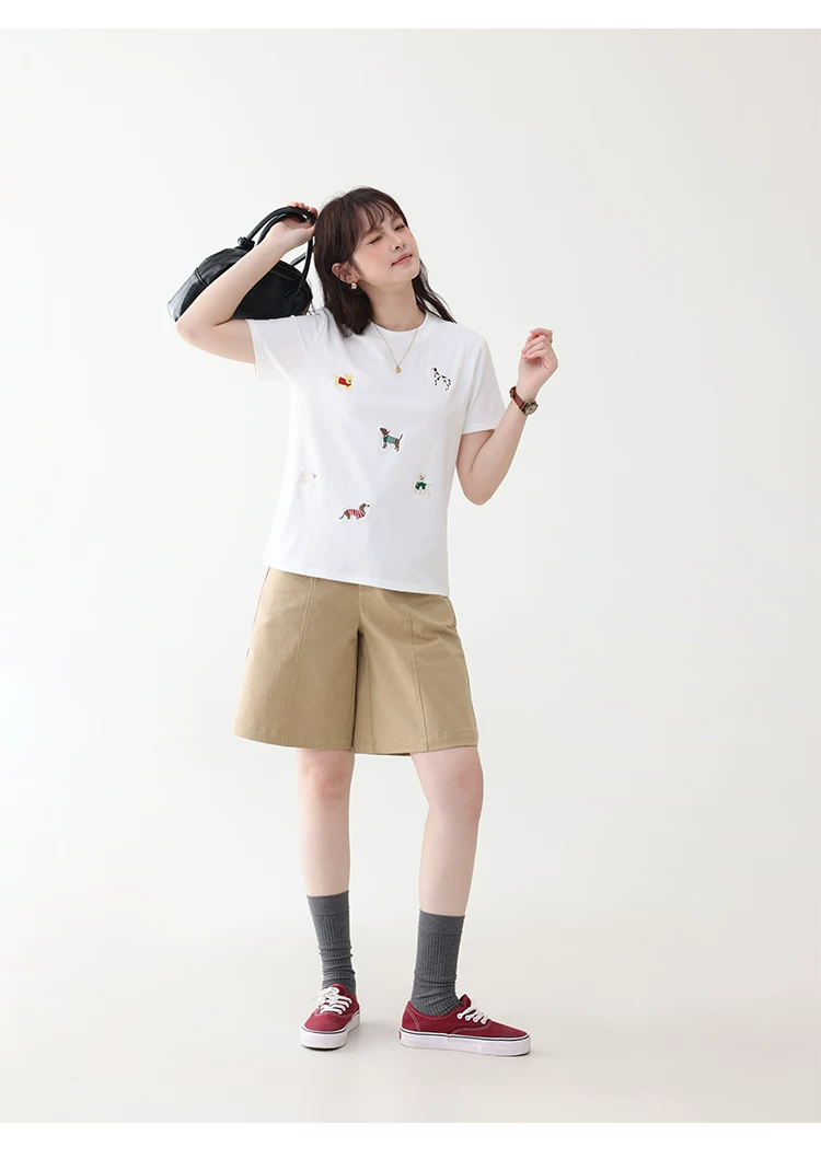 可愛小狗刺繡白色短袖T恤女26夏季新款時尚減齡上衣,可愛小狗刺繡白色短袖T恤女26夏季新款時尚減齡上衣,HBFS1099,可愛小狗刺繡白色短袖T恤女26夏季新款時尚減齡上衣,小狗刺繡,舒適面料