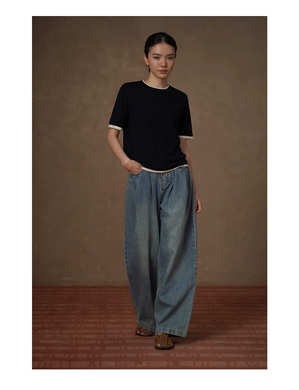 美式復古回潮柔軟水洗寬鬆立體顯瘦剪裁慵懶高腰牛仔褲,美式復古回潮柔軟水洗寬鬆立體顯瘦剪裁慵懶高腰牛仔褲,HBFS3029,美式復古回潮柔軟水洗寬鬆立體顯瘦剪裁慵懶高腰牛仔褲,硬挺適中,闊腿慵懶