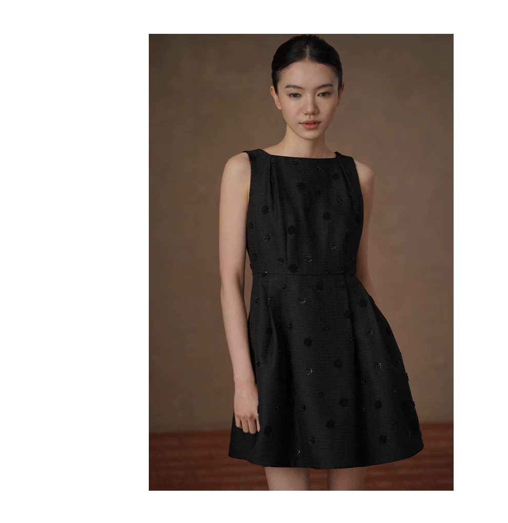 超重工立體繡花手工釘珠收腰一字領顯瘦短款無袖洋裝,超重工立體繡花手工釘珠收腰一字領顯瘦短款無袖洋裝,HBFS7049,超重工立體繡花手工釘珠收腰一字領顯瘦短款無袖洋裝,小香氣質,立體繡珠