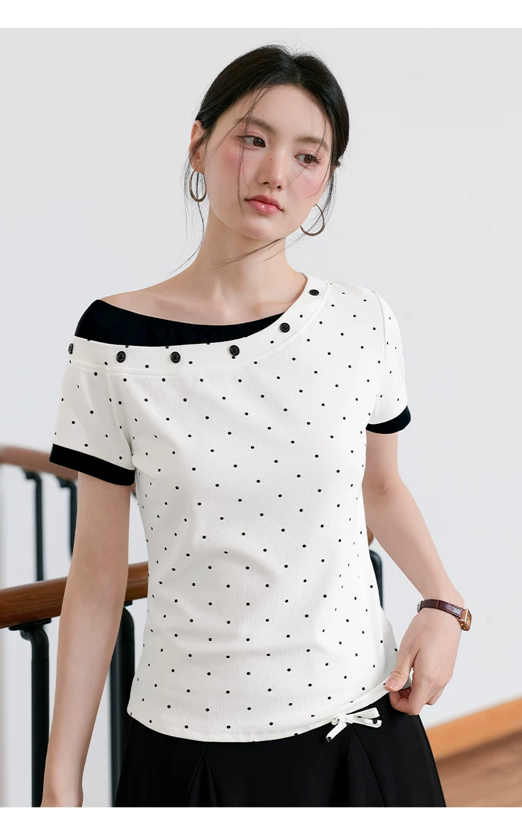 大尺碼胖mm假兩件短袖T恤女2026新款夏季白色斜領波點上衣女,大尺碼胖mm假兩件短袖T恤女2026新款夏季白色斜領波點上衣女,HBFS1178,大尺碼胖mm假兩件短袖T恤女2026新款夏季白色斜領波點上衣女,假兩件式,波點造型