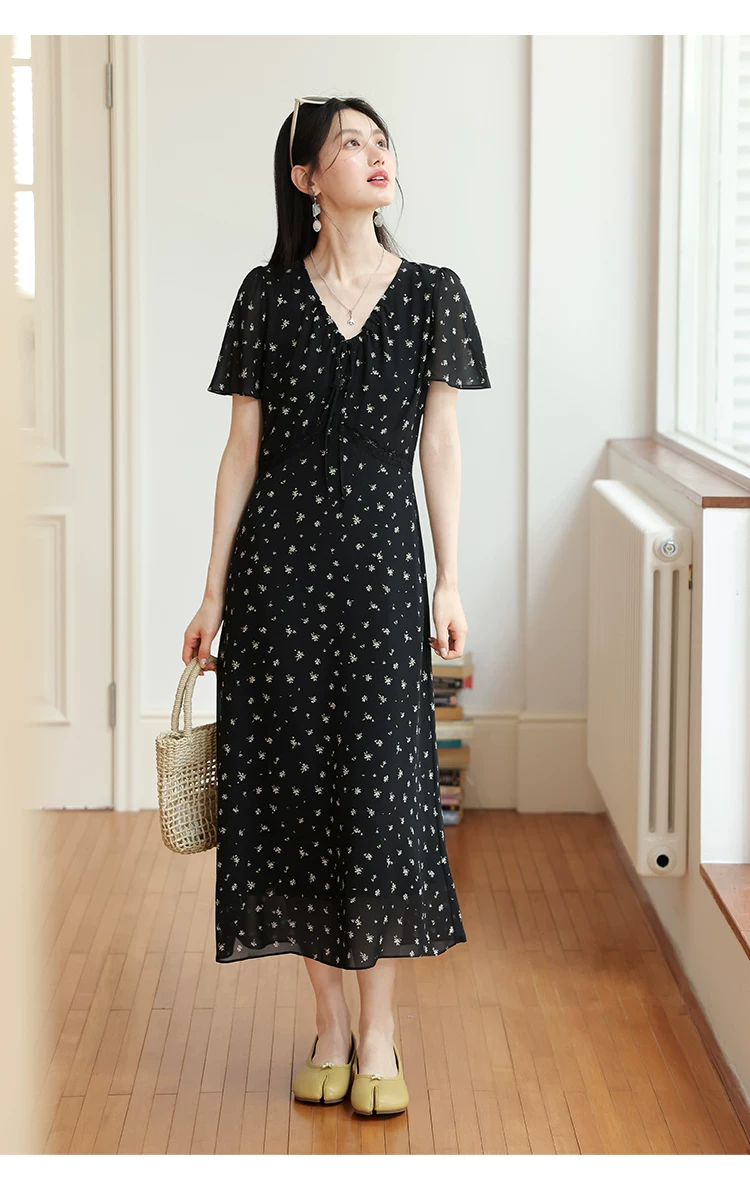 大尺碼V領碎花裙女2026新款短袖雪紡洋裝女夏氣質法式長裙,修身洋裝,大尺碼V領碎花裙女2026新款短袖雪紡洋裝女夏氣質法式長裙,HBFS7102,大尺碼V領碎花裙女2026新款短袖雪紡洋裝女夏氣質法式長裙,中大尺碼