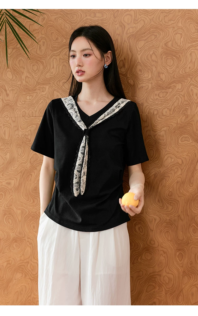 大尺寸胖花蕾絲拼接飄帶T恤女夏2026新款正肩鉅顯瘦遮肉上衣,大尺寸胖花蕾絲拼接飄帶T恤女夏2026新款正肩鉅顯瘦遮肉上衣,HBFS1221,大尺寸胖花蕾絲拼接飄帶T恤女夏2026新款正肩鉅顯瘦遮肉上衣,中大尺碼,飄帶領結